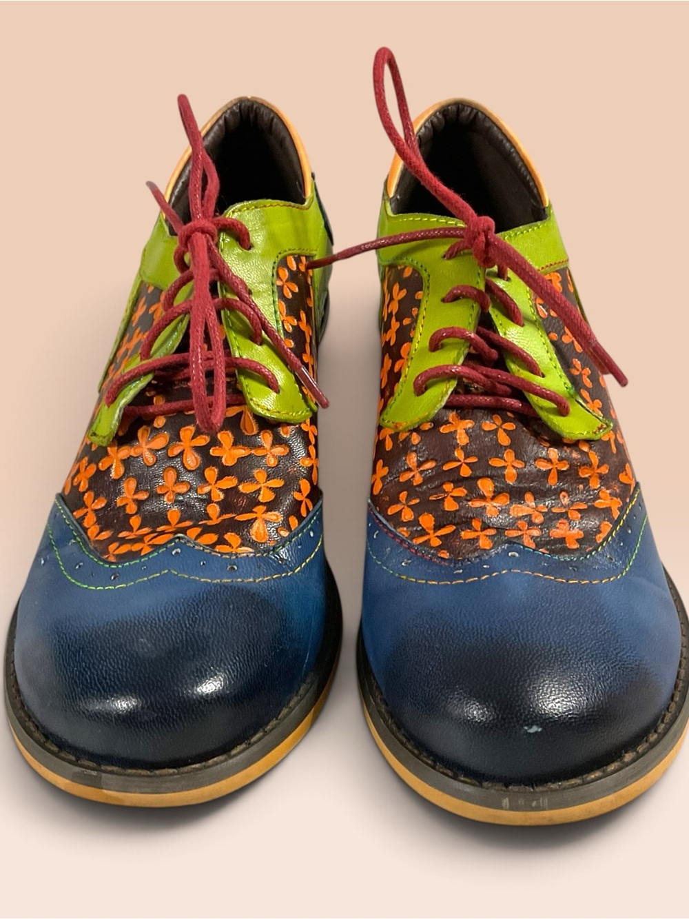 Unknown Brand Color Block Floral Oxford Shoes - Blue/Green/Orange Women's Size 7